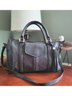 Aimee Kestenberg Heston Satchel Charcoal Gray Washed Nubuck Leather Bag